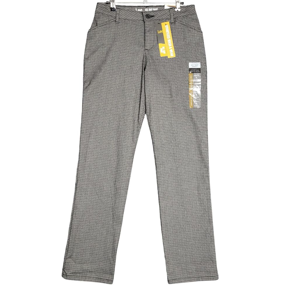 NWT LEE Black Plaid The All Day Pant Straight Leg Office Professional SIZE 4